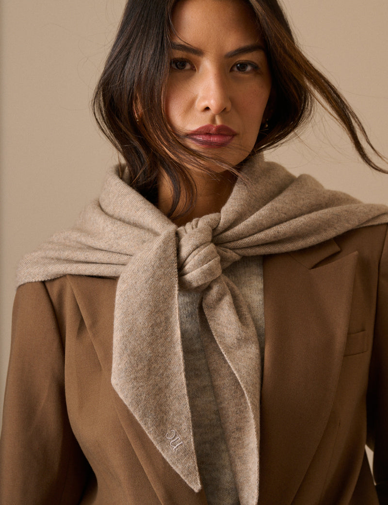 Beige Marle Wool-Blend Large Triangle Scarf