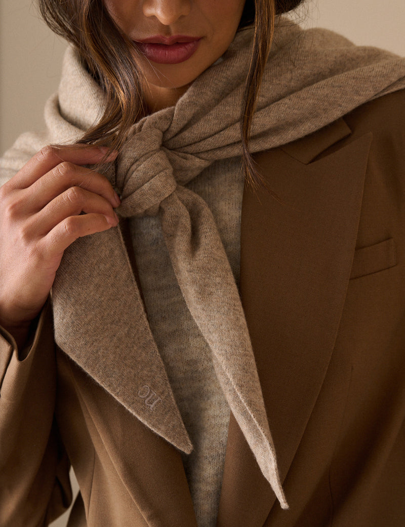 Beige Marle Wool-Blend Large Triangle Scarf