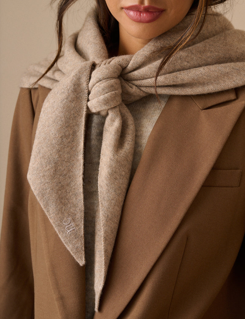 Beige Marle Wool-Blend Large Triangle Scarf