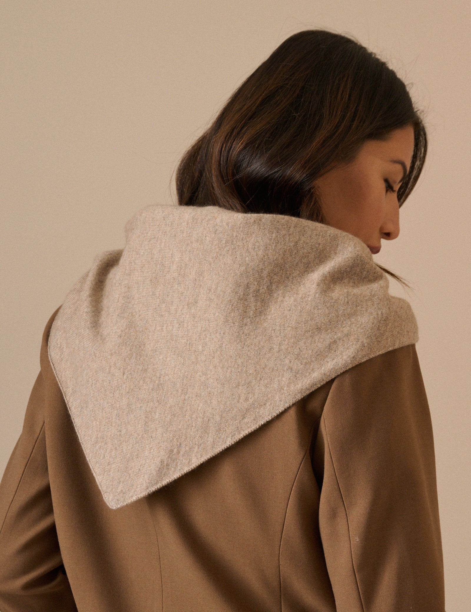 Beige Marle Wool-Blend Large Triangle Scarf