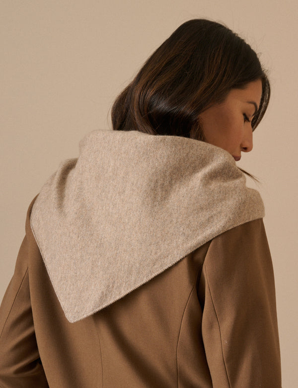 Beige Marle Wool-Blend Large Triangle Scarf