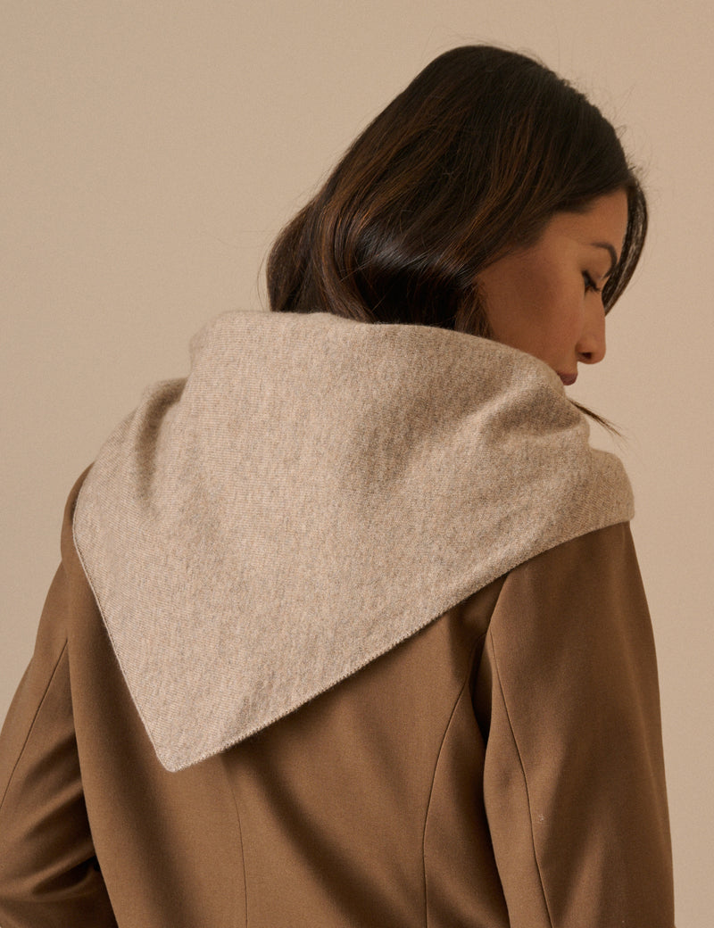 Beige Marle Wool-Blend Large Triangle Scarf