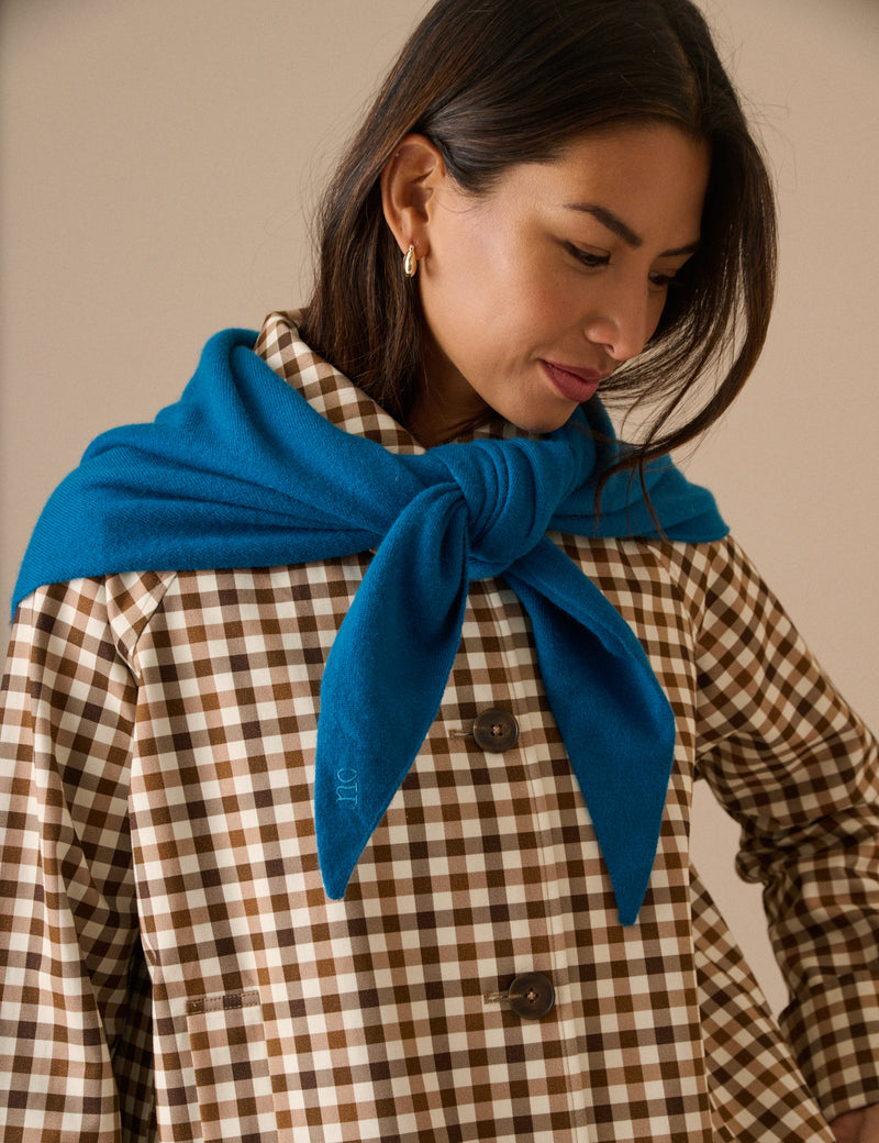 Blue Wool-Blend Large Triangle Scarf