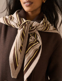 Brown and Yellow Striped Wool-Blend Large Triangle Scarf