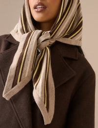Brown and Yellow Striped Wool-Blend Large Triangle Scarf