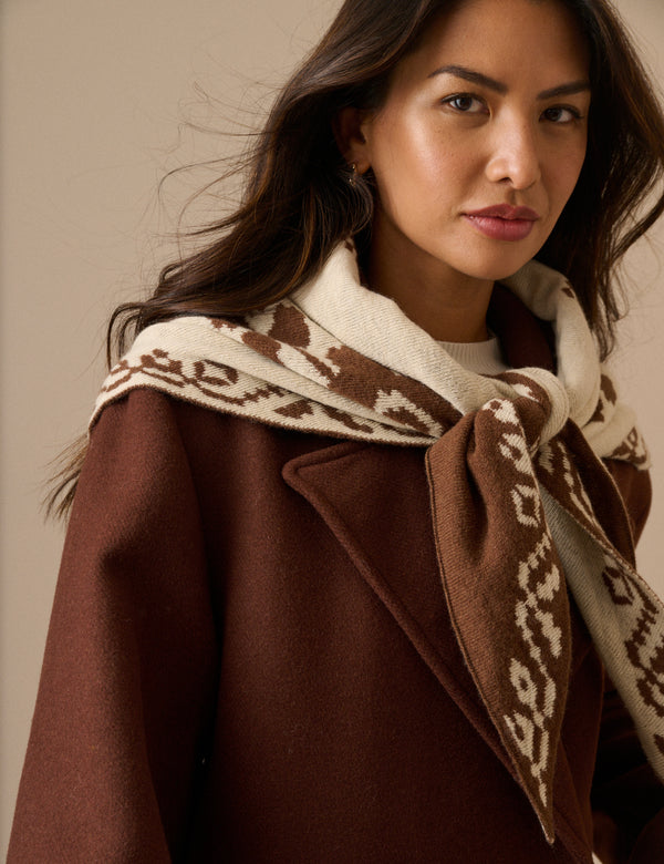 Brown Print Wool-Blend Triangle Scarf