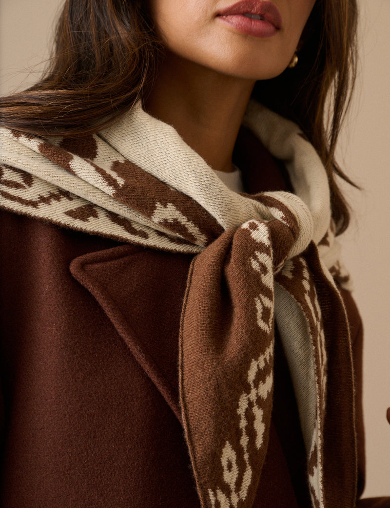 Brown Print Wool-Blend Triangle Scarf