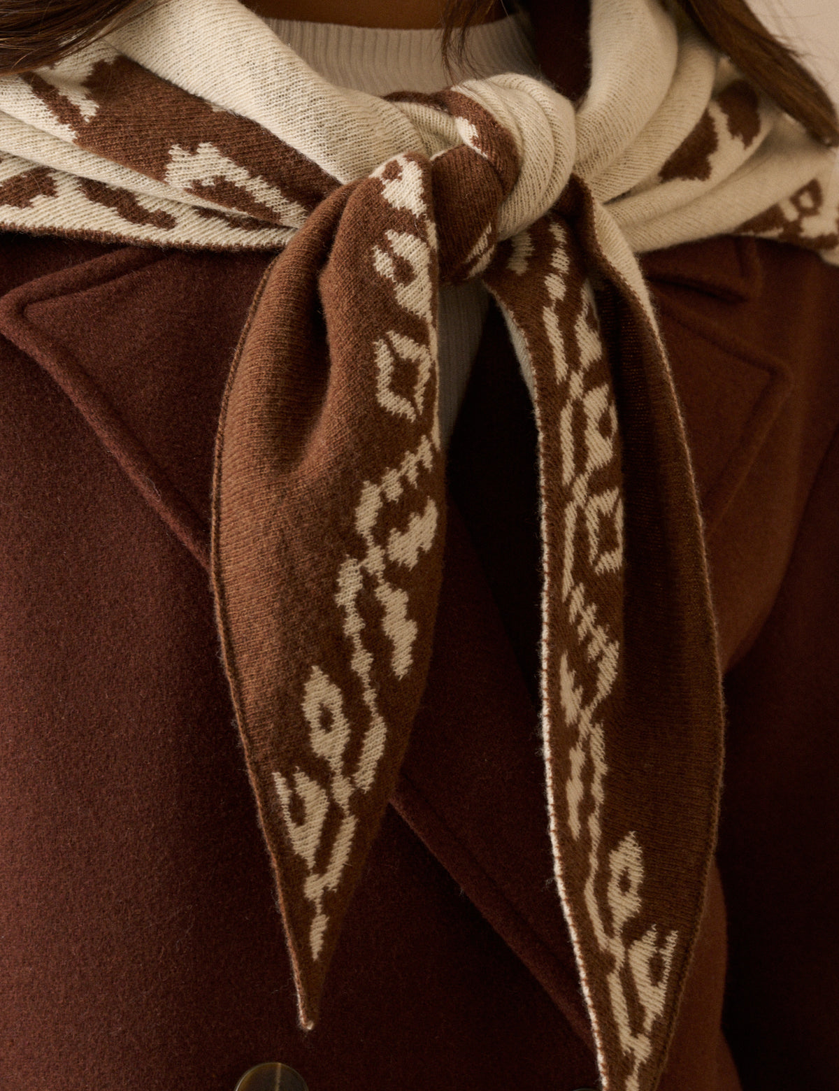 Brown Print Wool-Blend Triangle Scarf