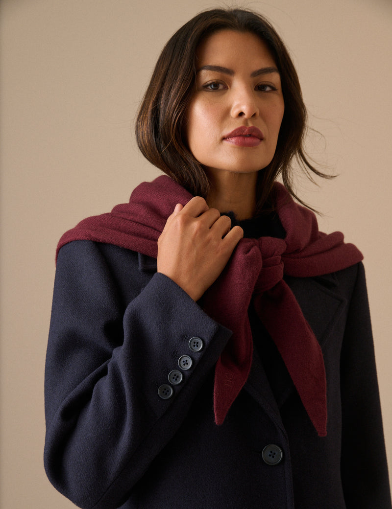 Burgundy Wool-Blend Large Triangle Scarf