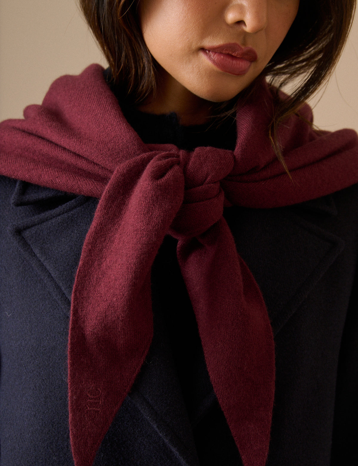 Burgundy Wool-Blend Large Triangle Scarf