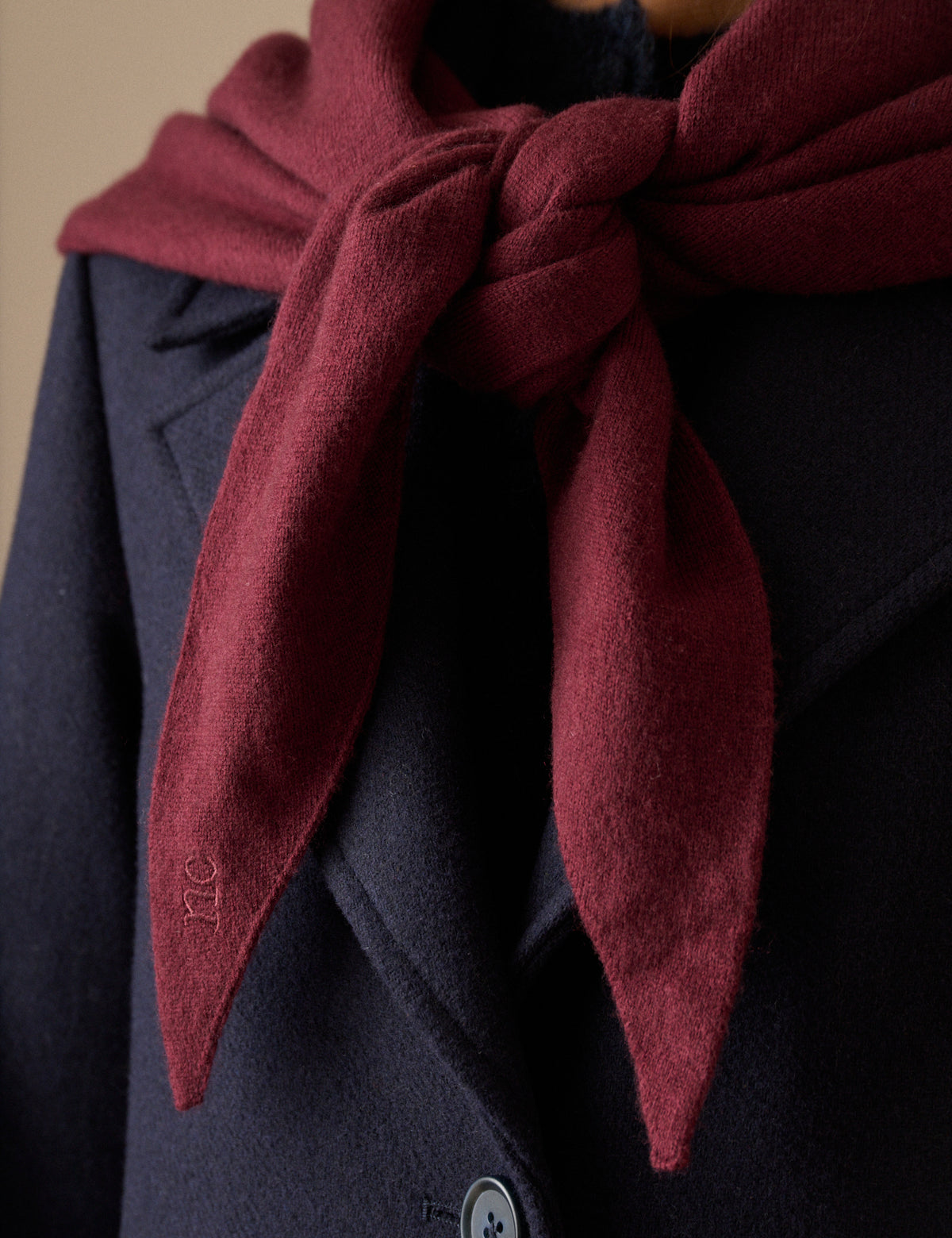 Burgundy Wool-Blend Large Triangle Scarf