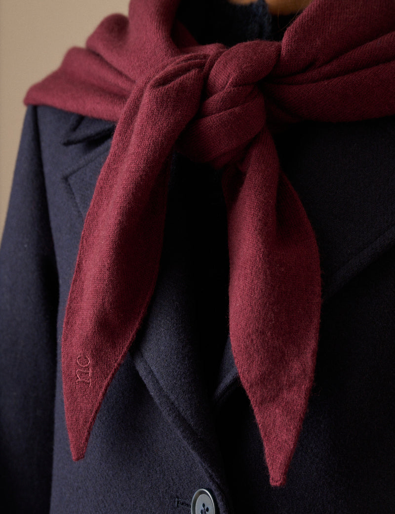 Burgundy Wool-Blend Large Triangle Scarf