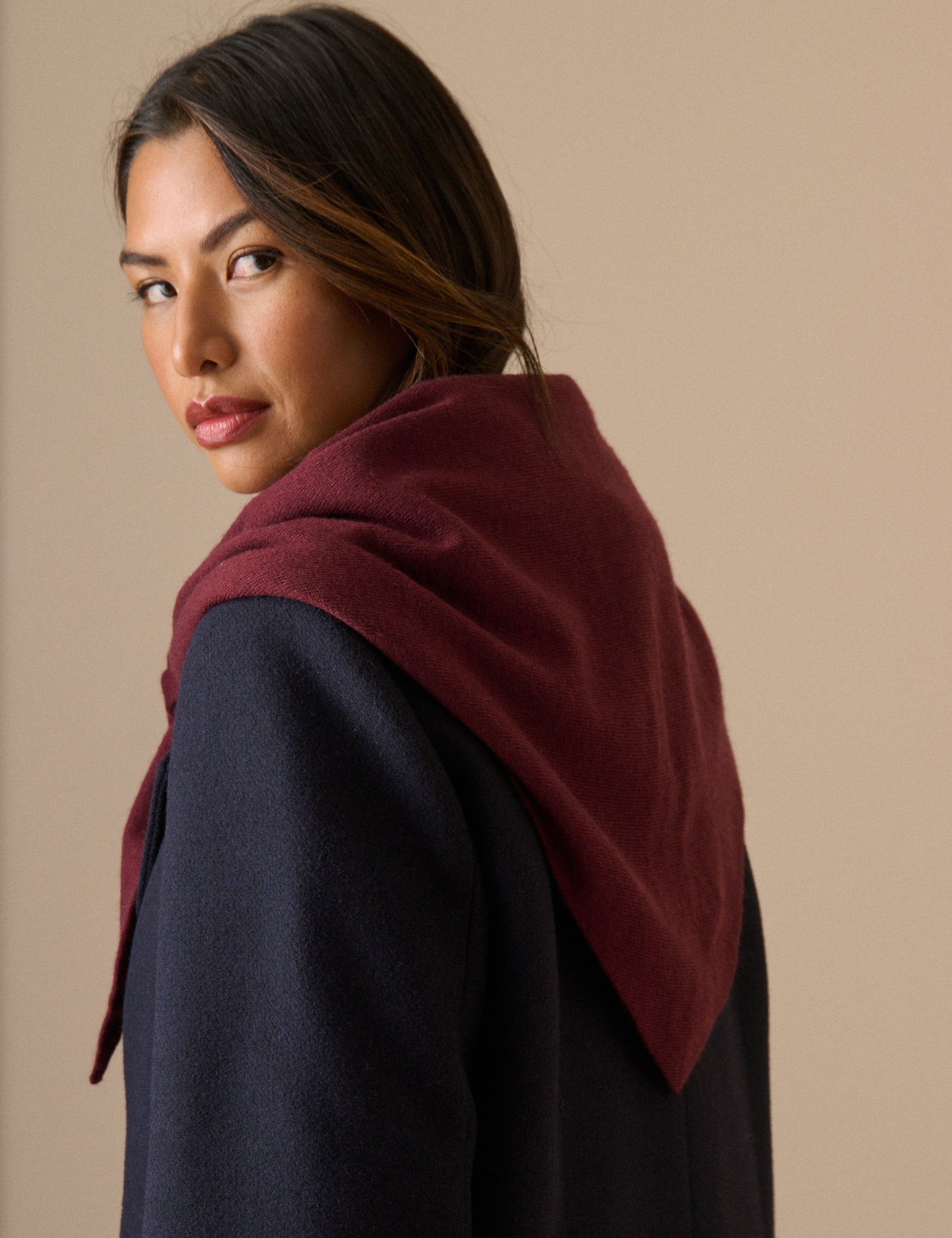 Burgundy Wool-Blend Large Triangle Scarf