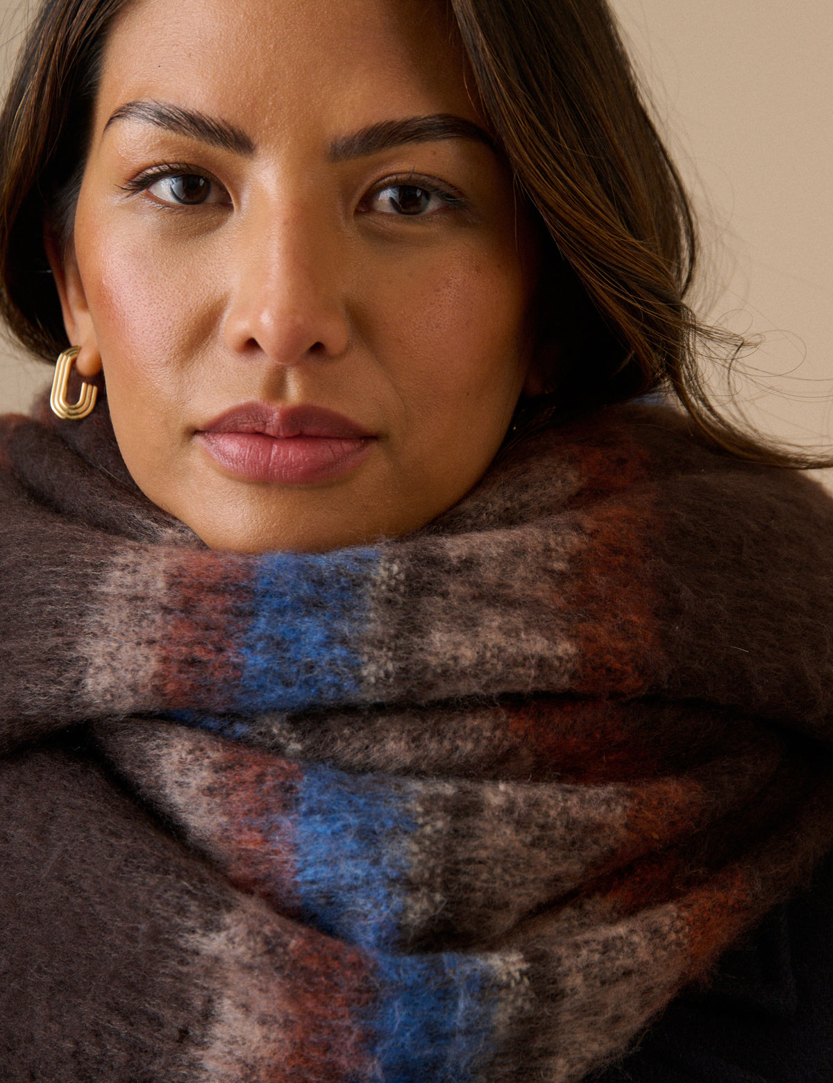 Brown and Blue Striped Blanket Scarf