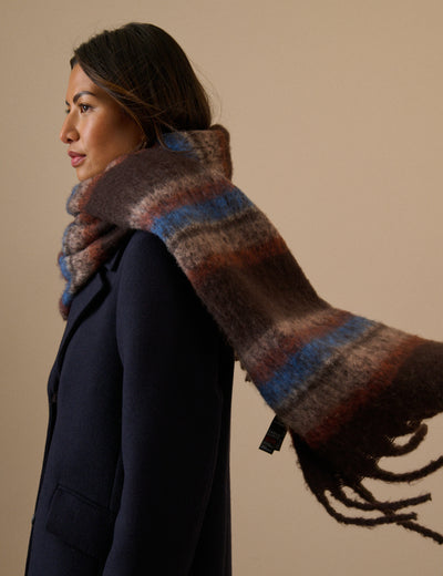 Brown and Blue Striped Blanket Scarf