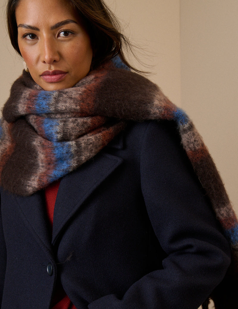 Brown and Blue Striped Blanket Scarf