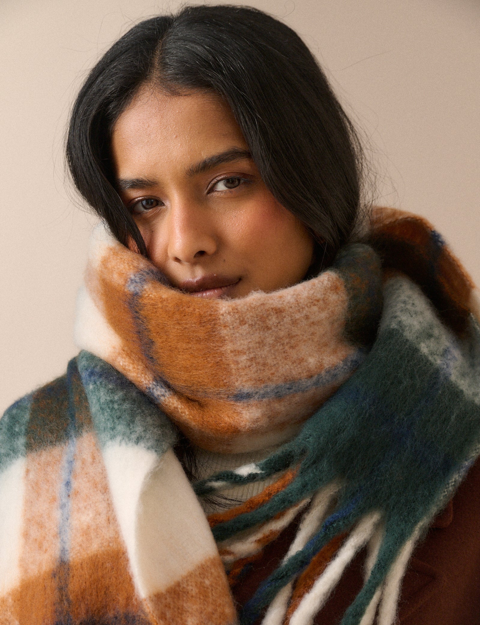 Orange and Blue Check Blanket Scarf