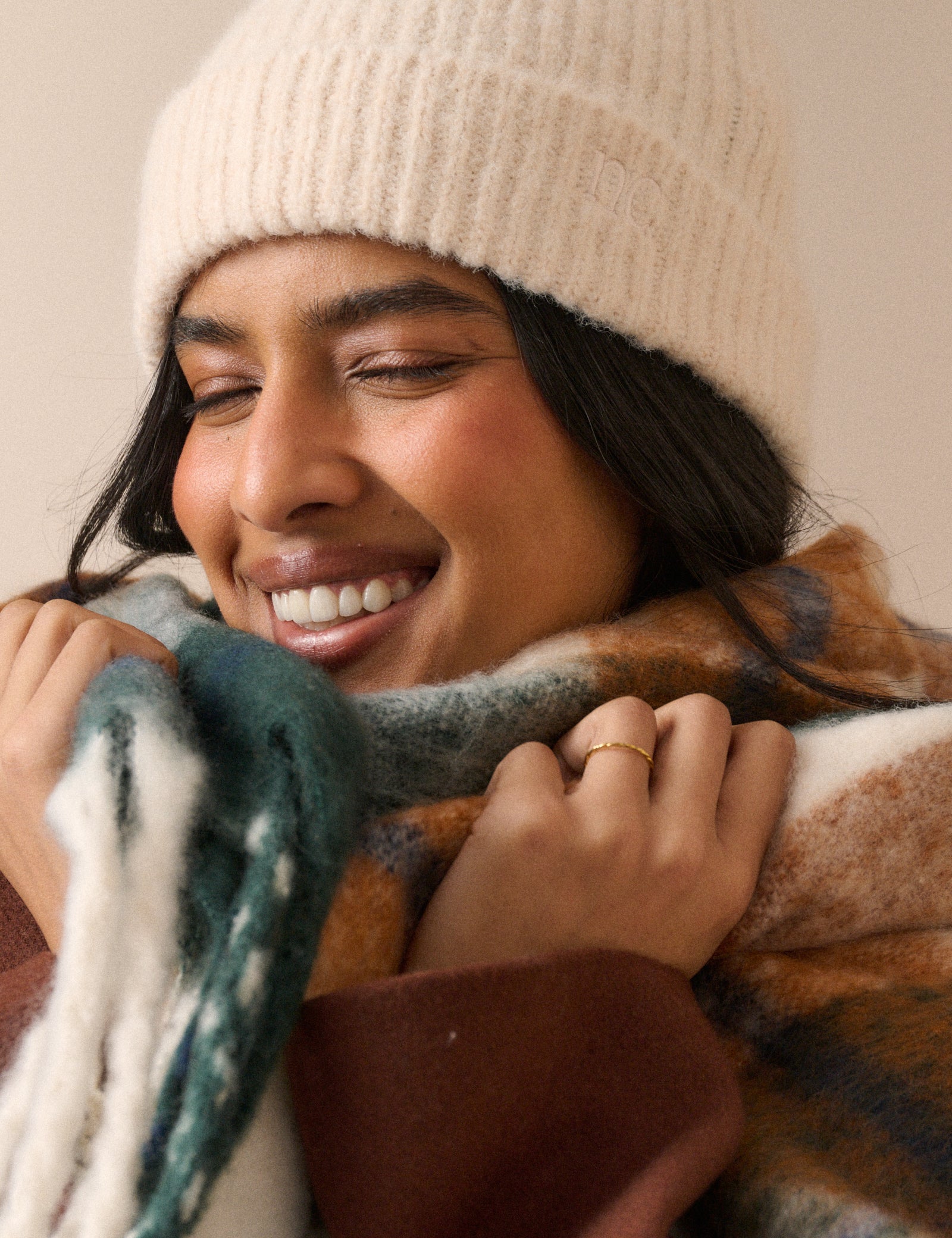 Orange and Blue Check Blanket Scarf