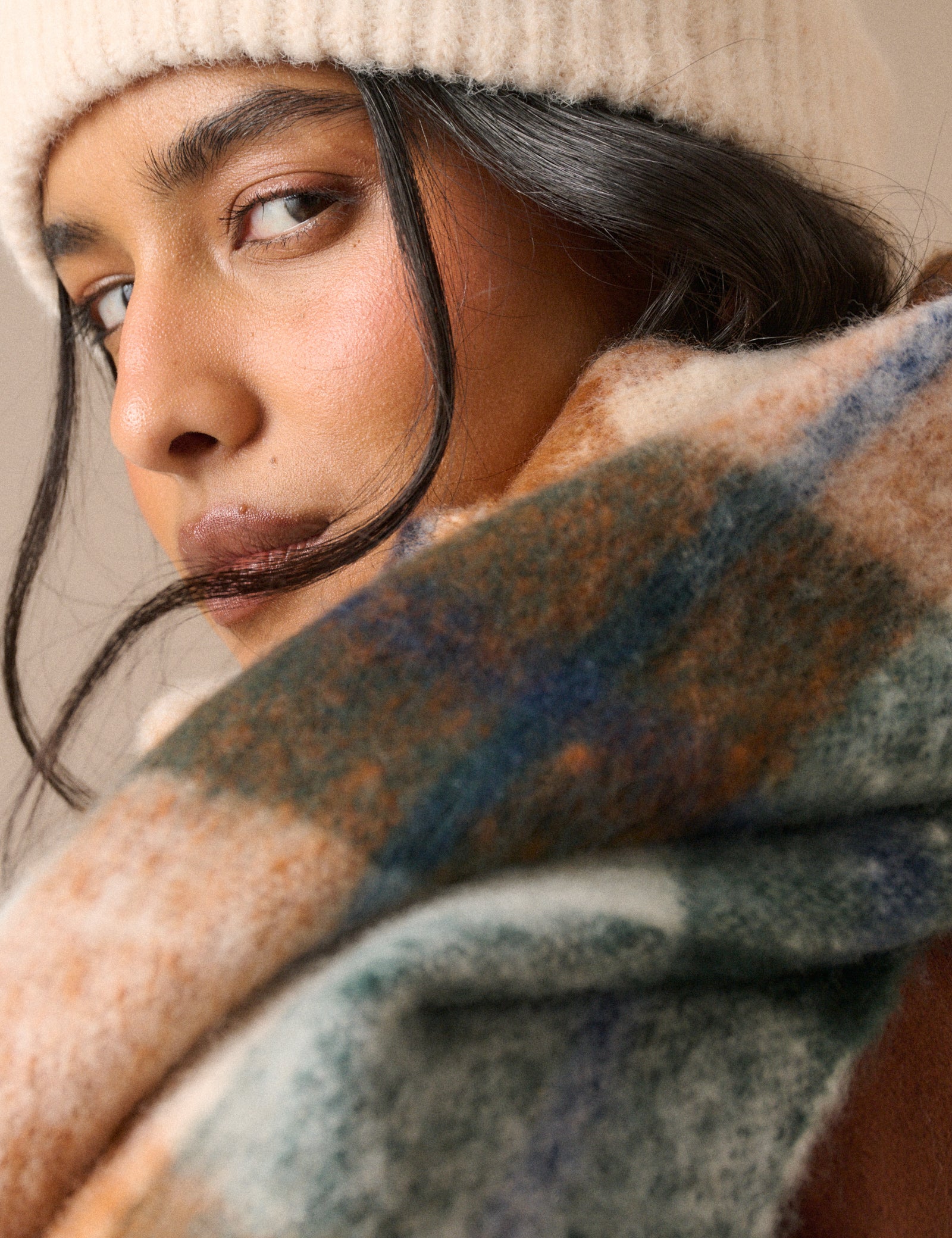 Orange and Blue Check Blanket Scarf