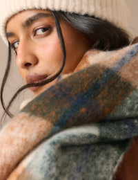 Orange and Blue Check Blanket Scarf