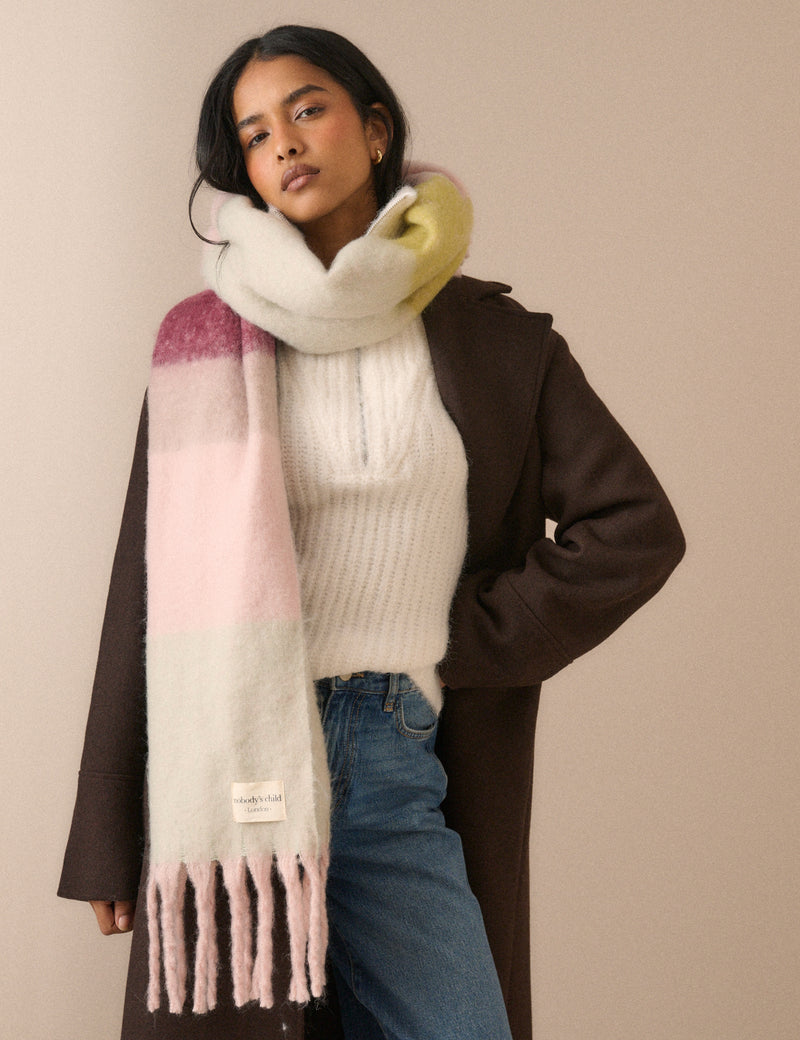 Pink Striped Blanket Scarf