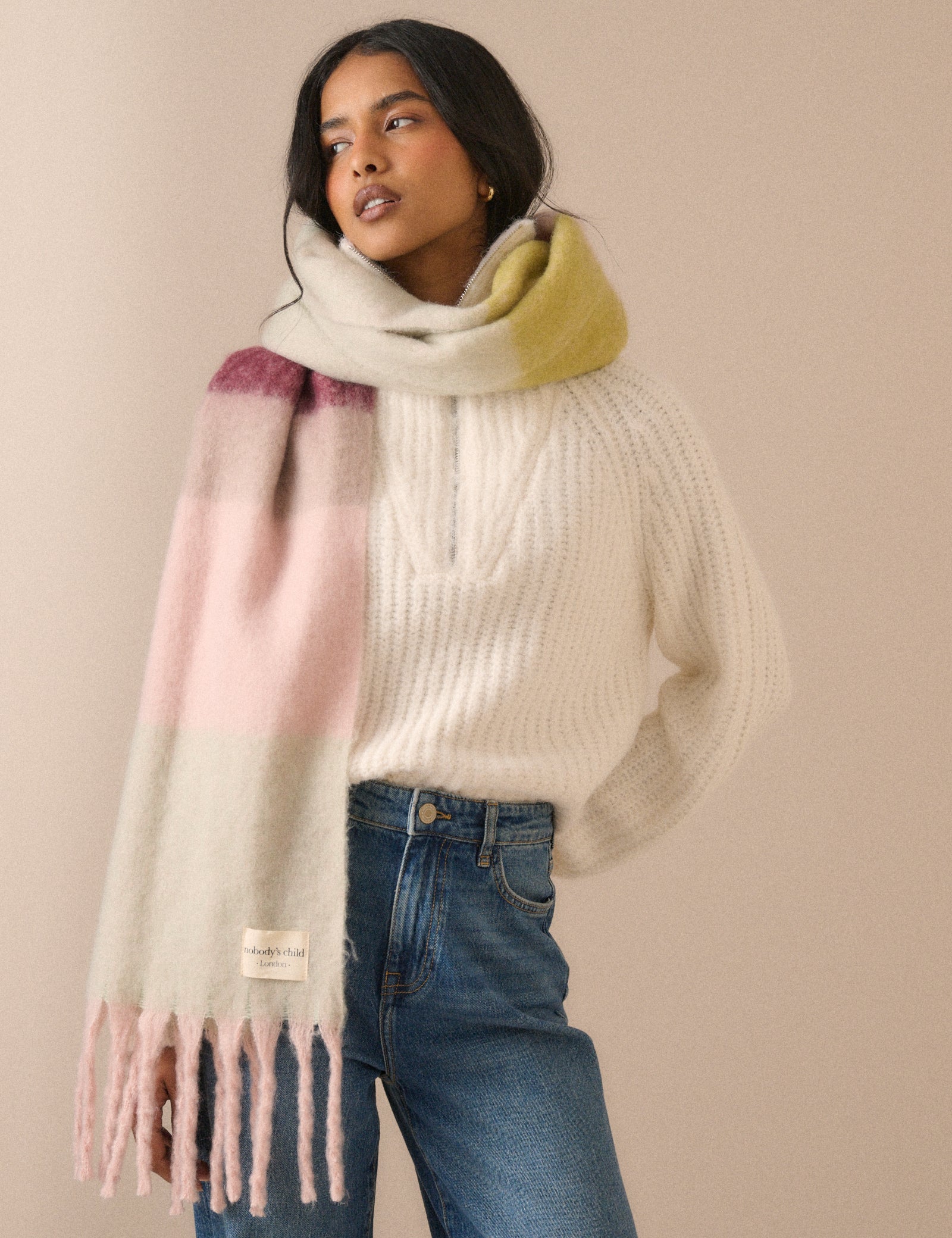 Pink Striped Blanket Scarf