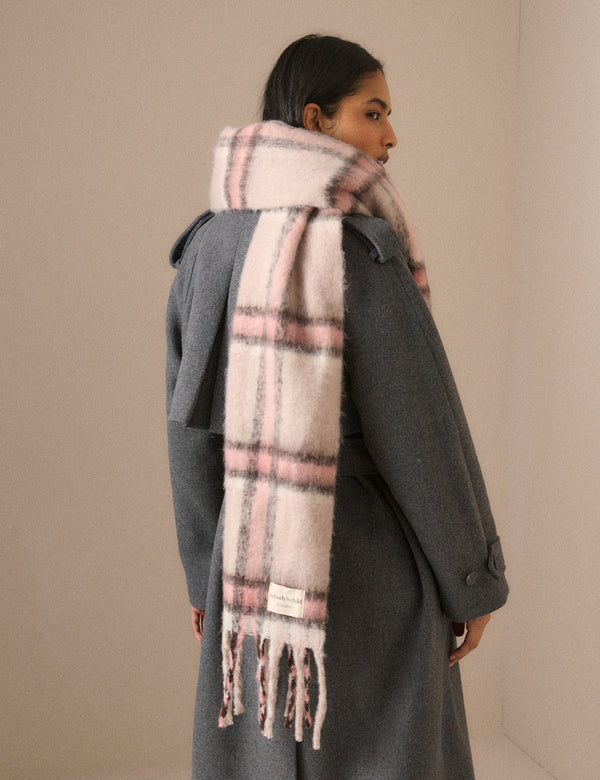 Cream and Pink Check Blanket Scarf