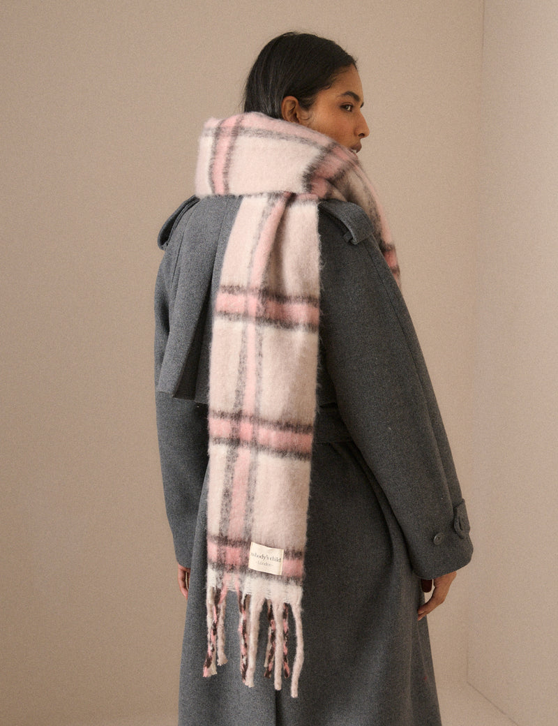Cream and Pink Check Blanket Scarf