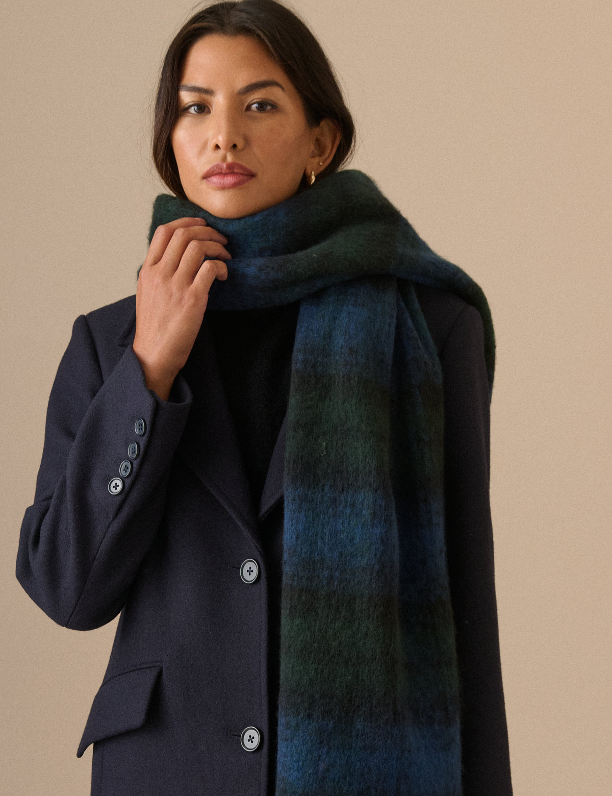 Green and Blue Check Blanket Scarf