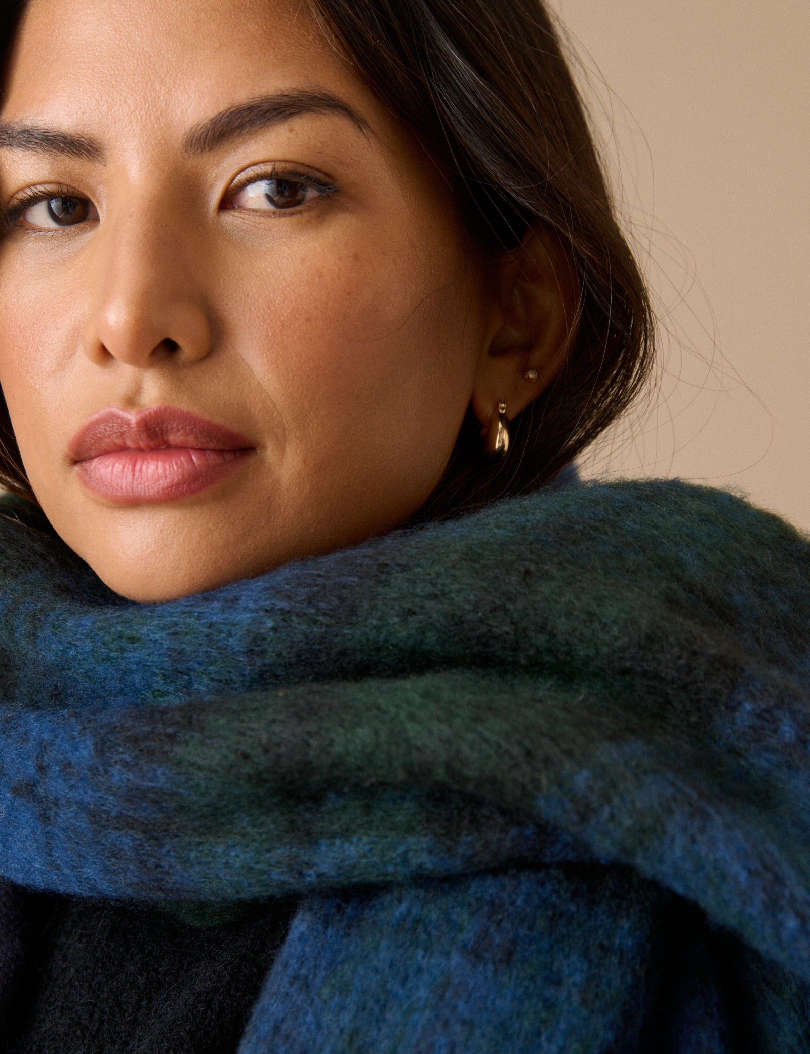 Green and Blue Check Blanket Scarf