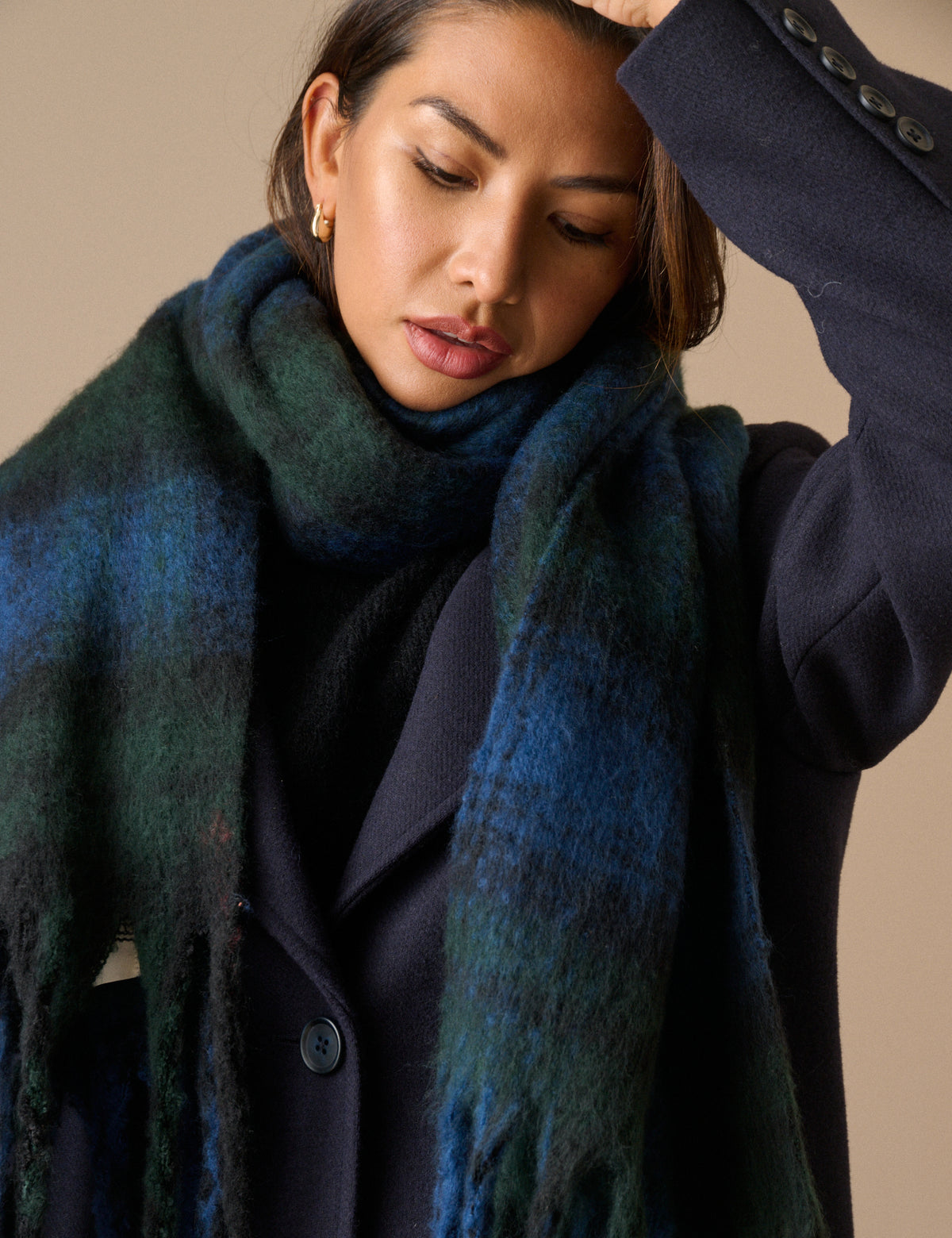 Green and Blue Check Blanket Scarf