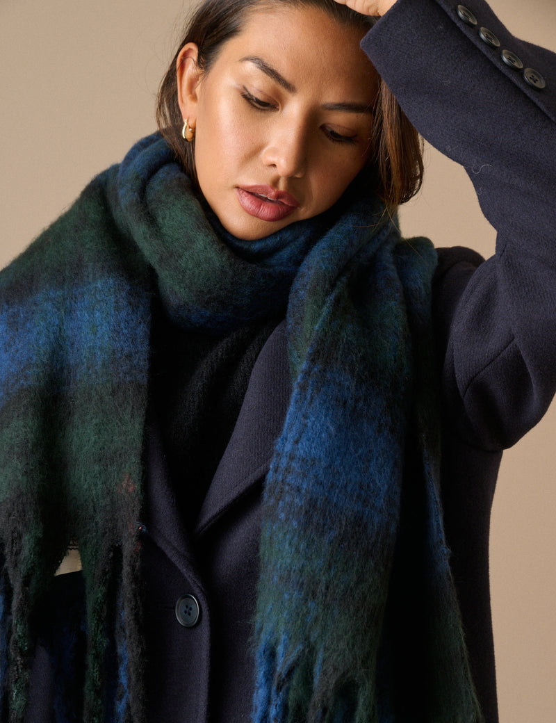Green and Blue Check Blanket Scarf