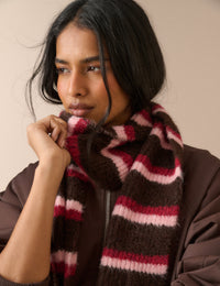 Brown and Pink Striped Skinny Scarf