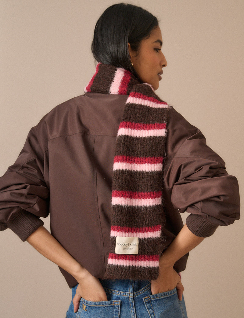 Brown and Pink Striped Skinny Scarf