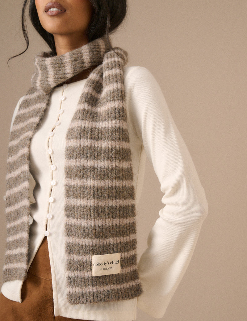 Taupe Stripe Skinny Scarf