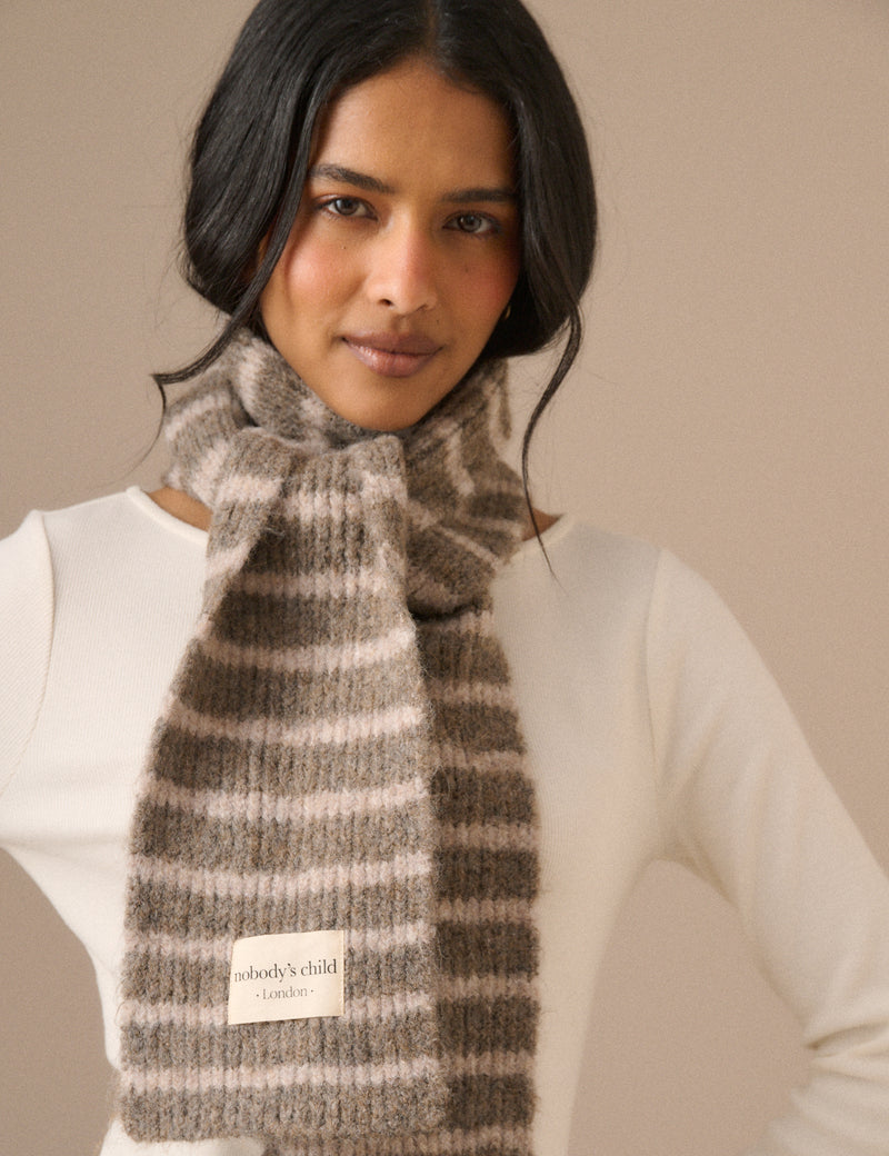 Taupe Stripe Skinny Scarf