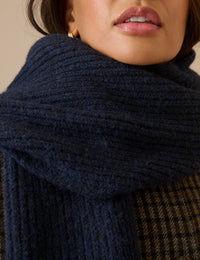 Navy Ribbed Knit Scarf