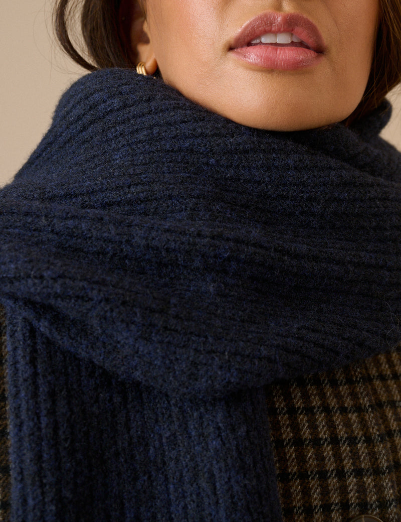 Navy Ribbed Knit Scarf