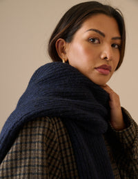Navy Ribbed Knit Scarf