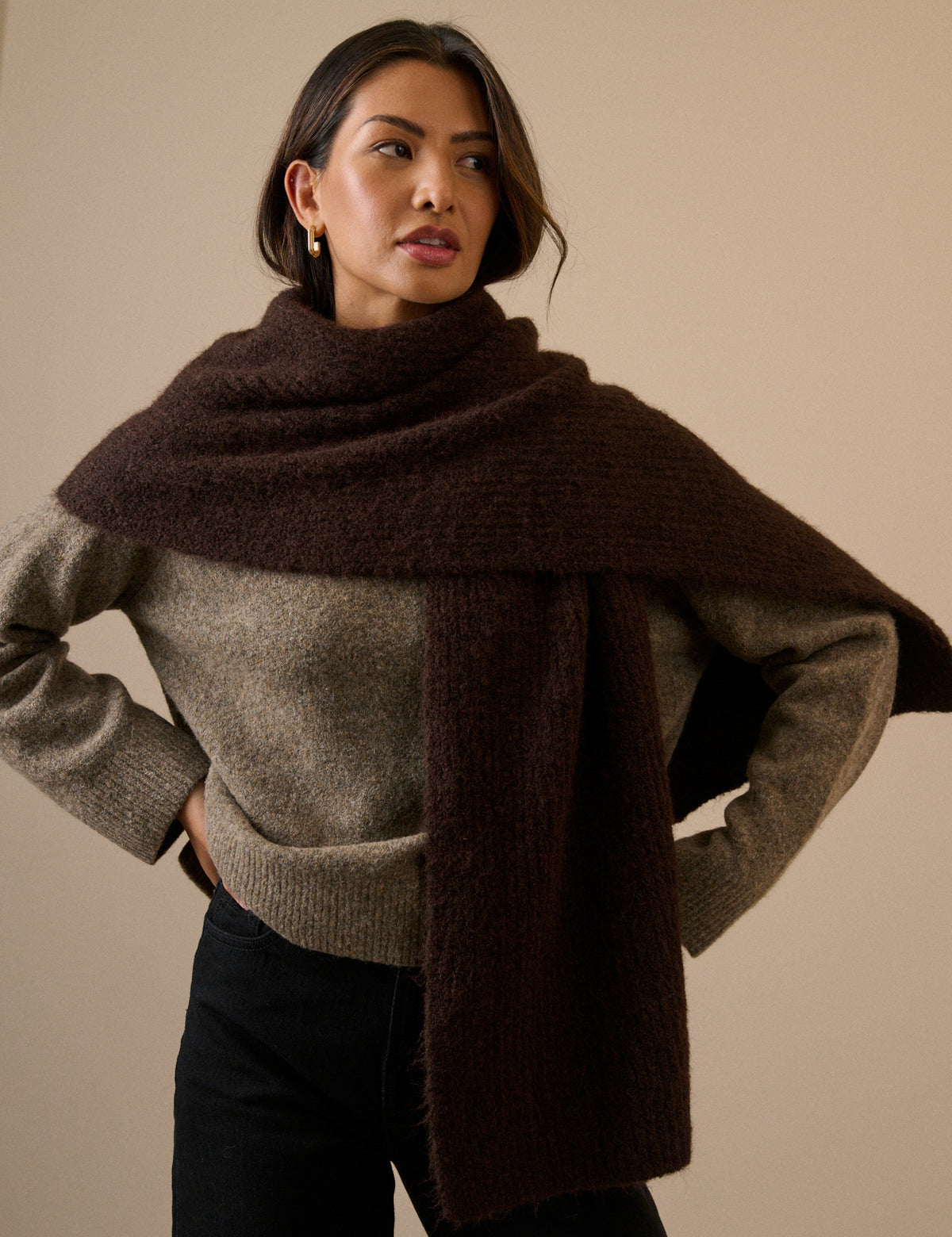 Brown Ribbed Scarf