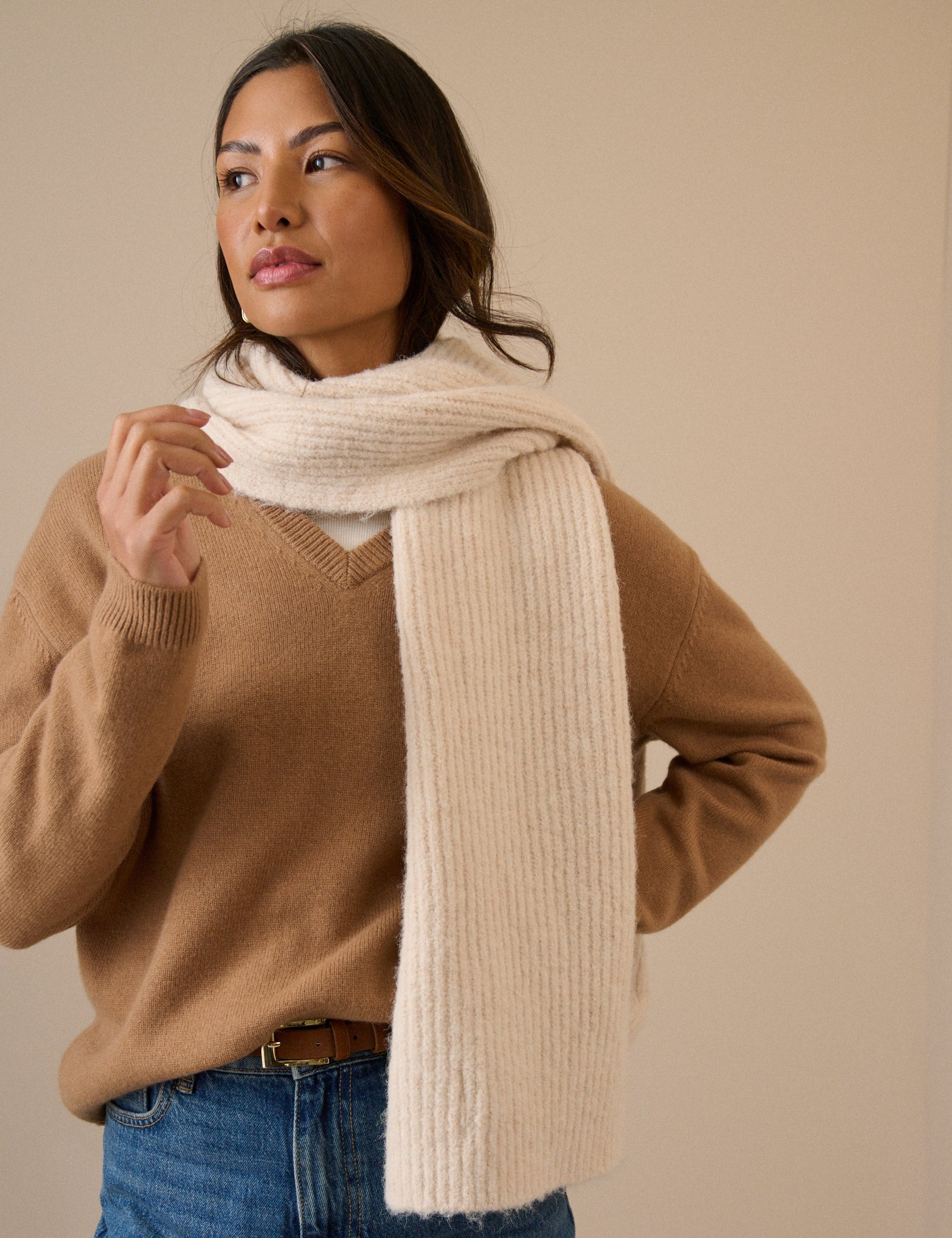 Cream Ribbed Scarf