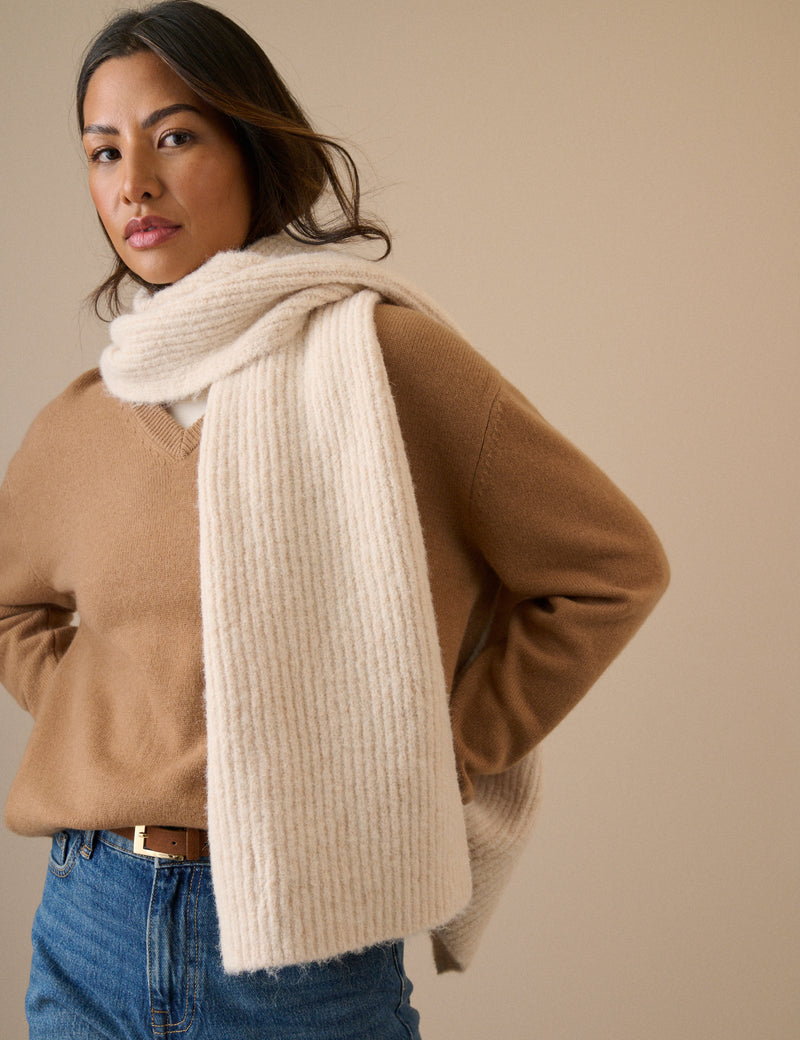 Cream Ribbed Scarf