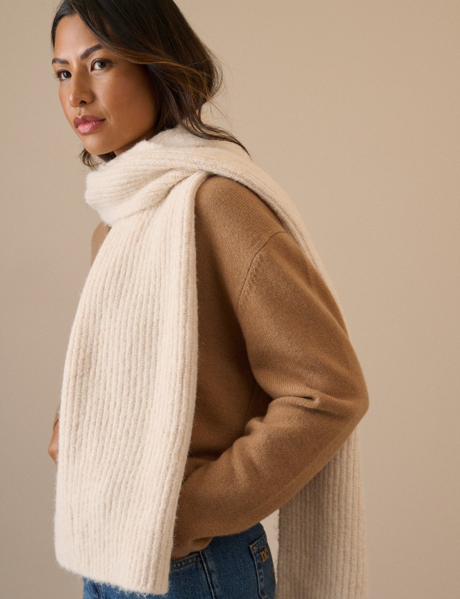 Cream Ribbed Scarf