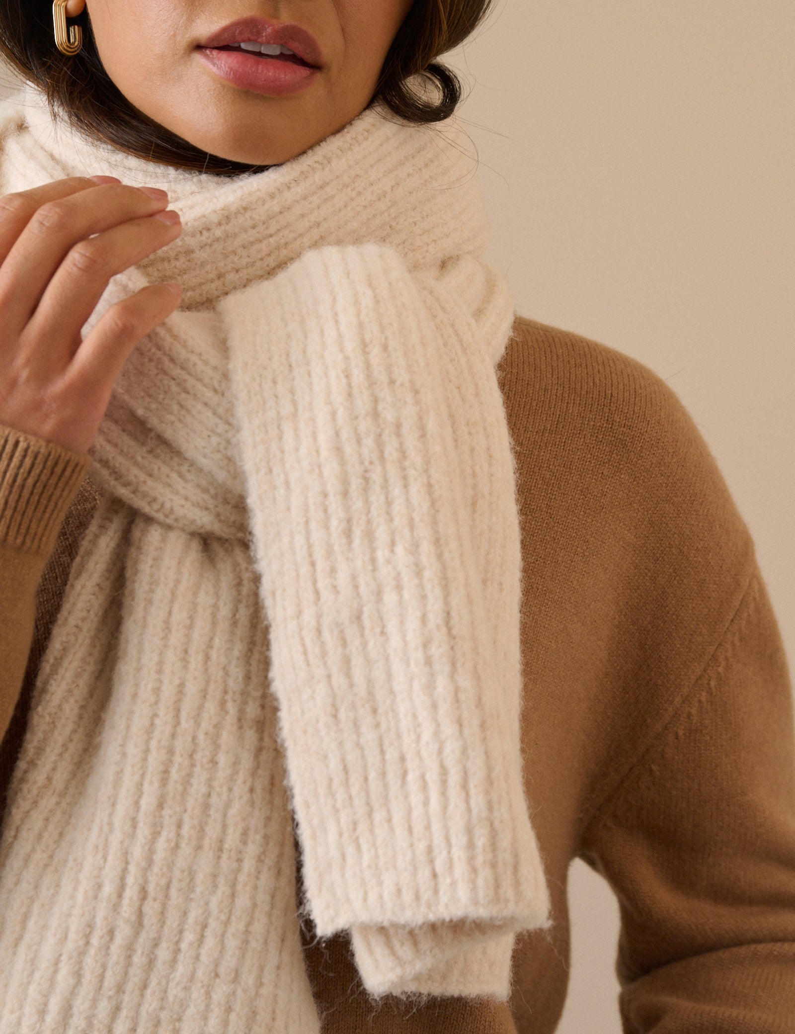 Cream Ribbed Scarf