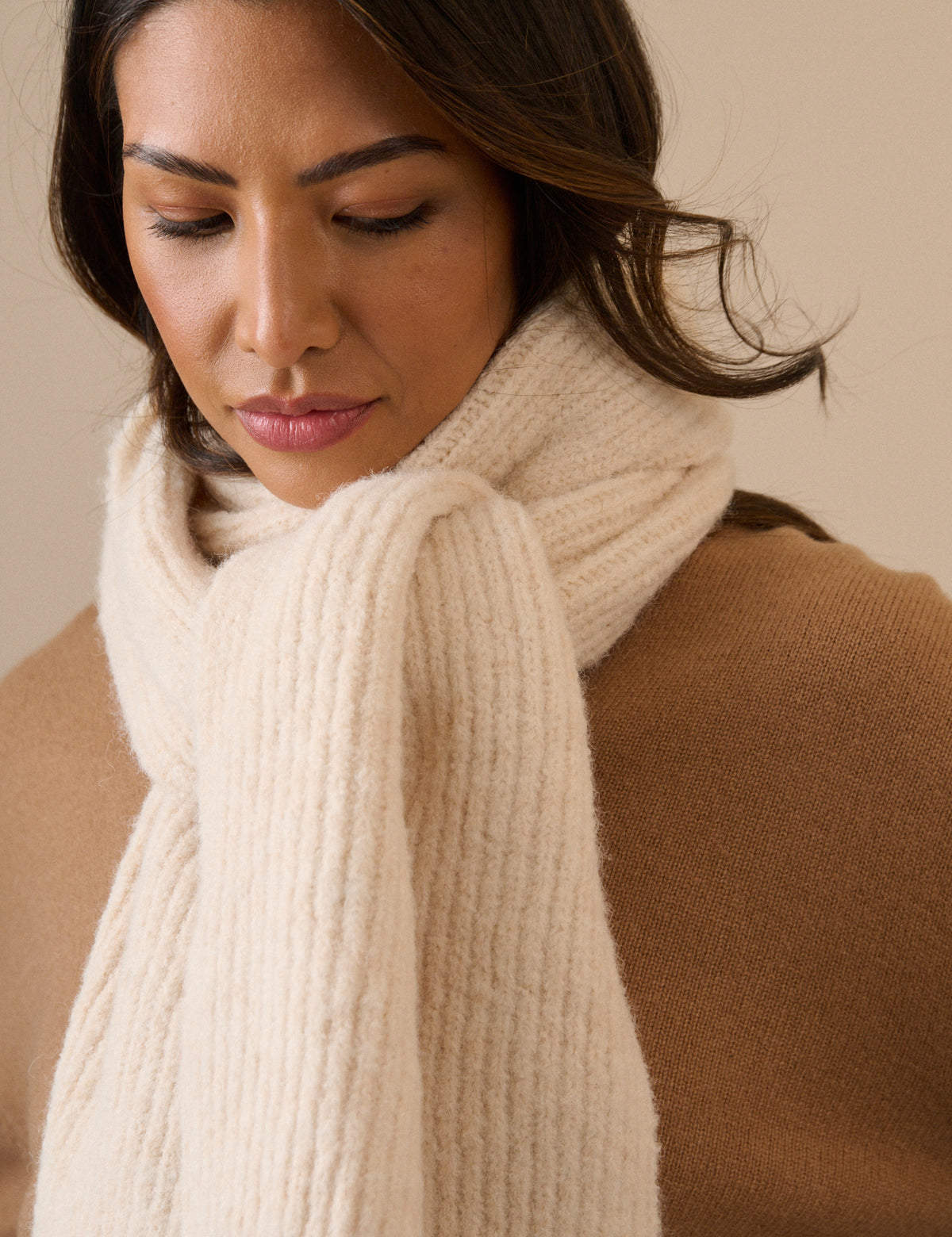 Cream Ribbed Scarf