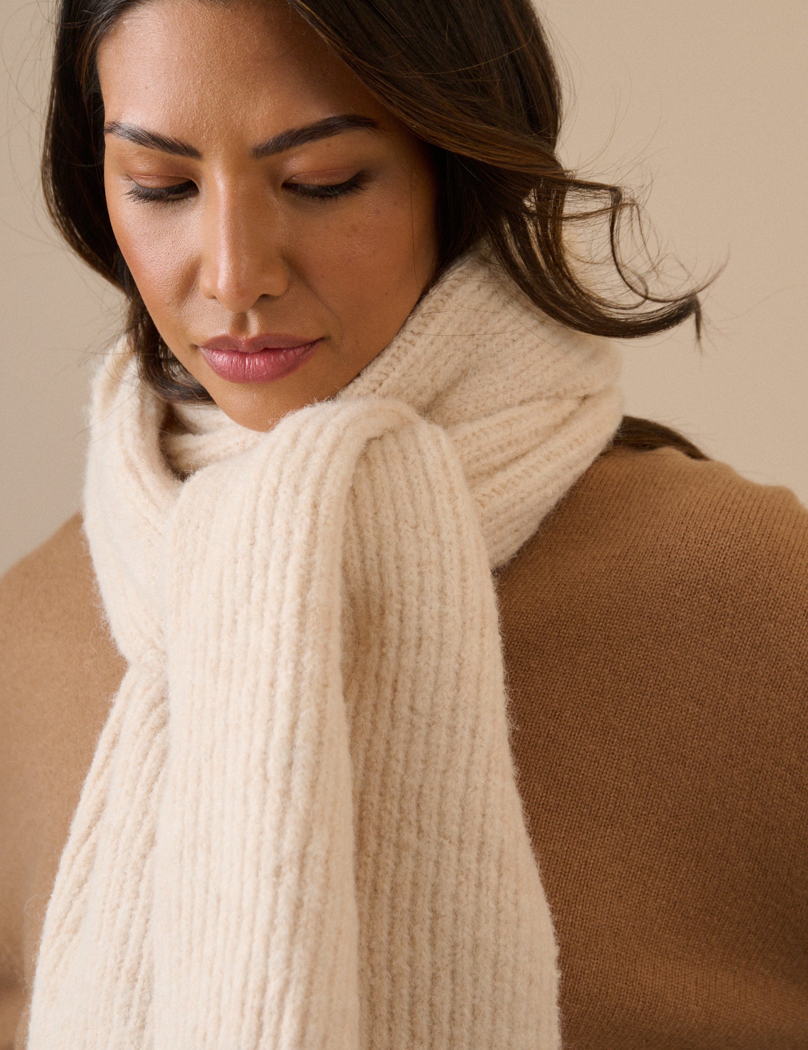 Cream Ribbed Scarf
