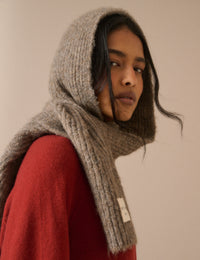 Taupe Ribbed Hooded Scarf
