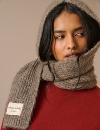 Taupe Ribbed Hooded Scarf