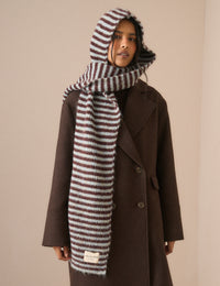 Brown and Blue Ribbed Hooded Scarf