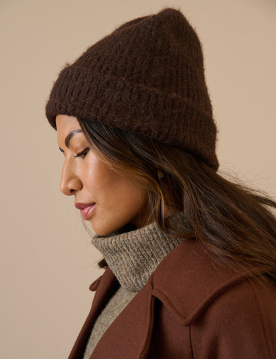 Brown Ribbed Beanie